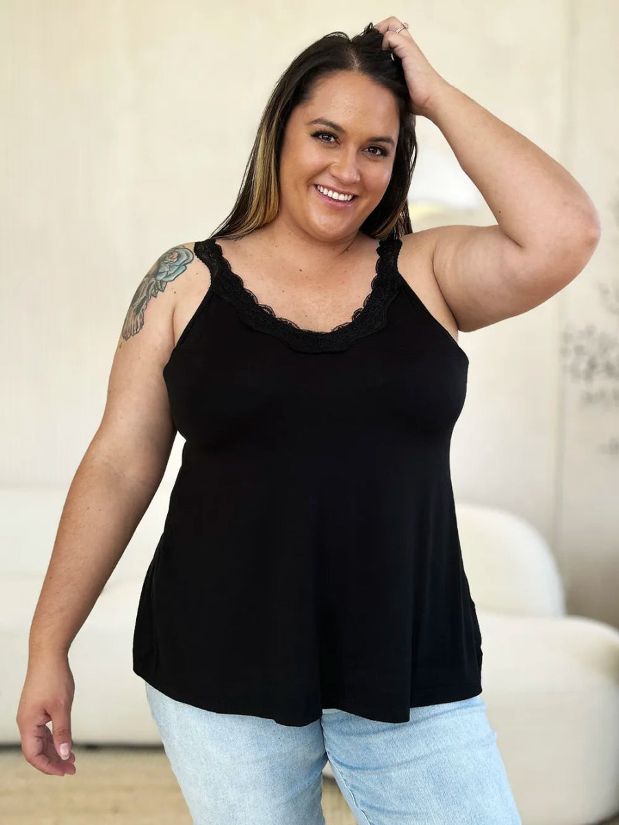 V - Neck Lace Trim Tank Top For Layered Everyday Wear - AMVIM