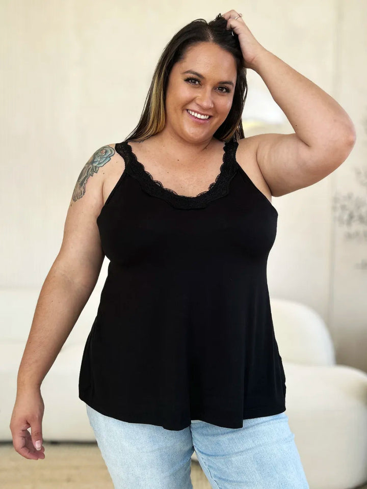 V - Neck Lace Trim Tank Top For Layered Everyday Wear - AMVIM