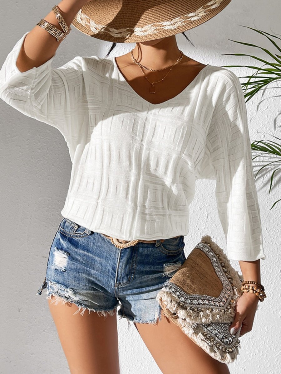 V - Neck Three - Quarter Sleeve Knit Top - AMVIM