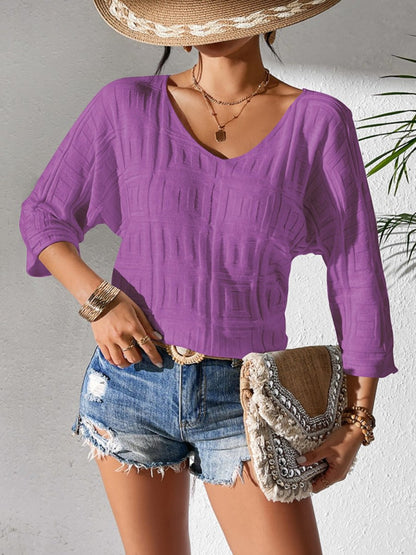 V - Neck Three - Quarter Sleeve Knit Top - AMVIM