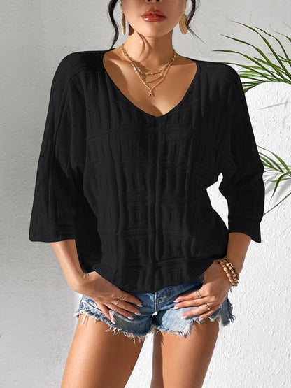 V - Neck Three - Quarter Sleeve Knit Top - AMVIM