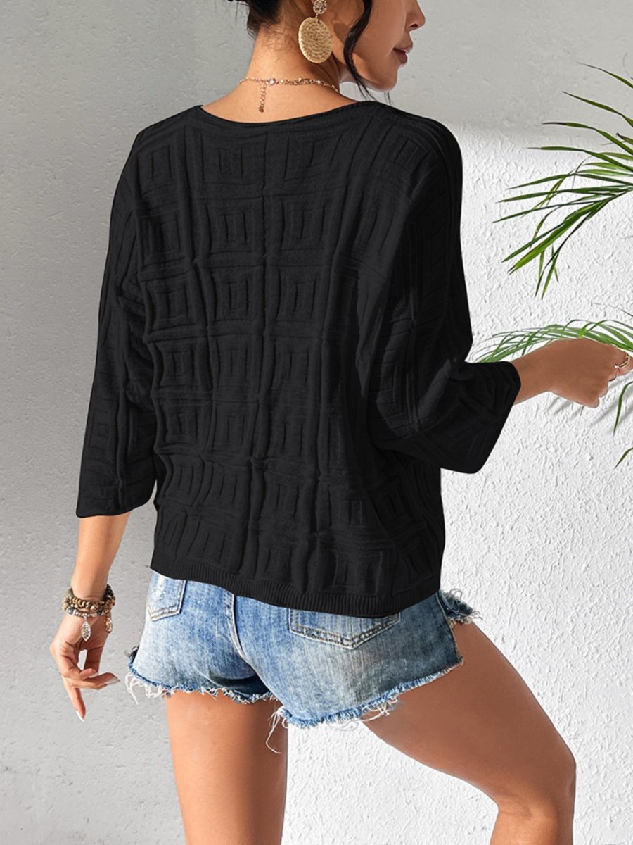 V - Neck Three - Quarter Sleeve Knit Top - AMVIM