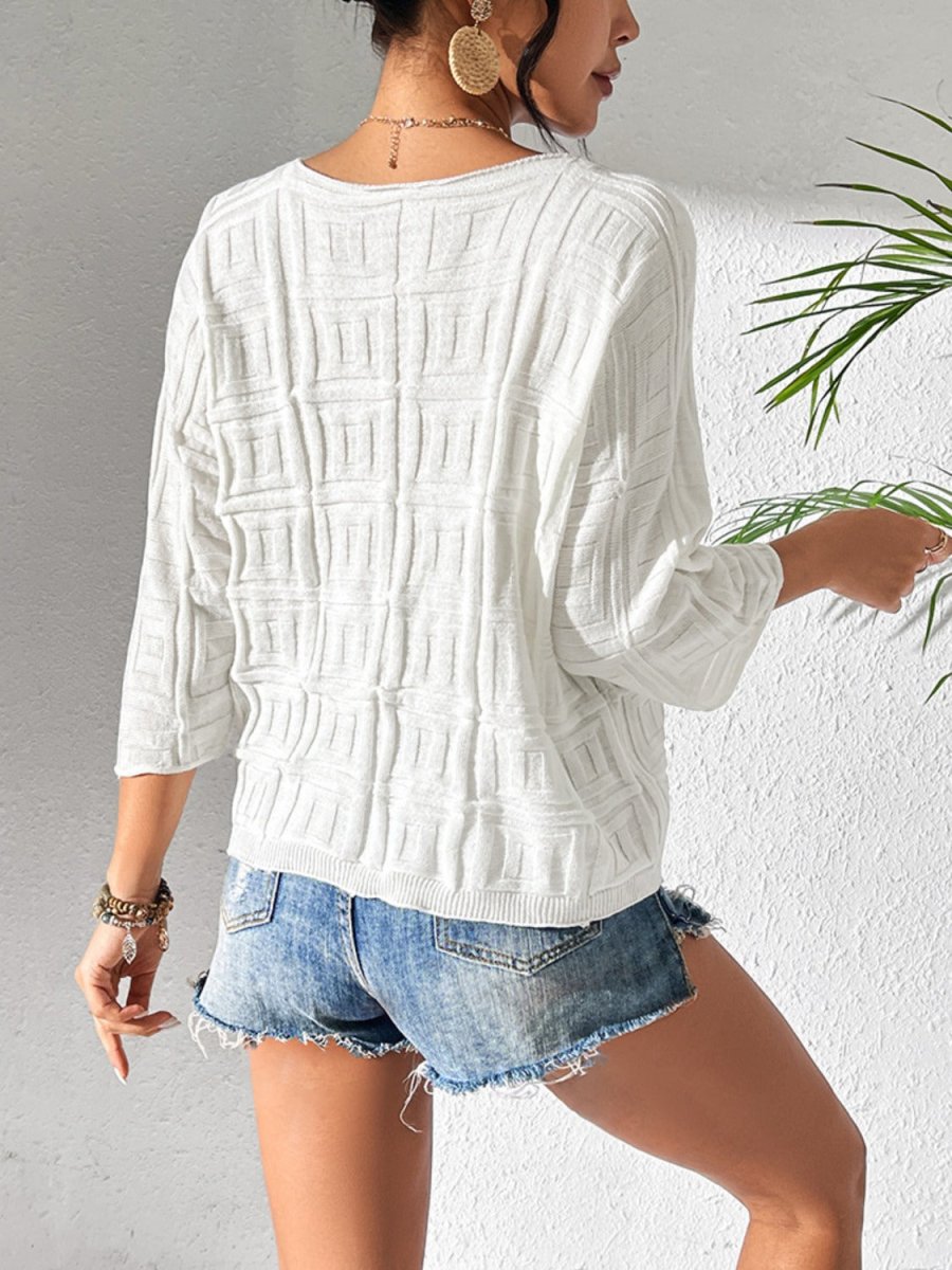 V - Neck Three - Quarter Sleeve Knit Top - AMVIM