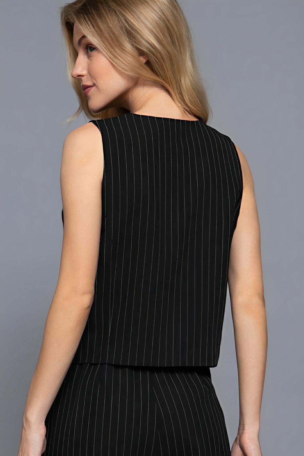 V-neckline Pin Stripe Woven Vest - AMVIM | SKU: 59225b.L