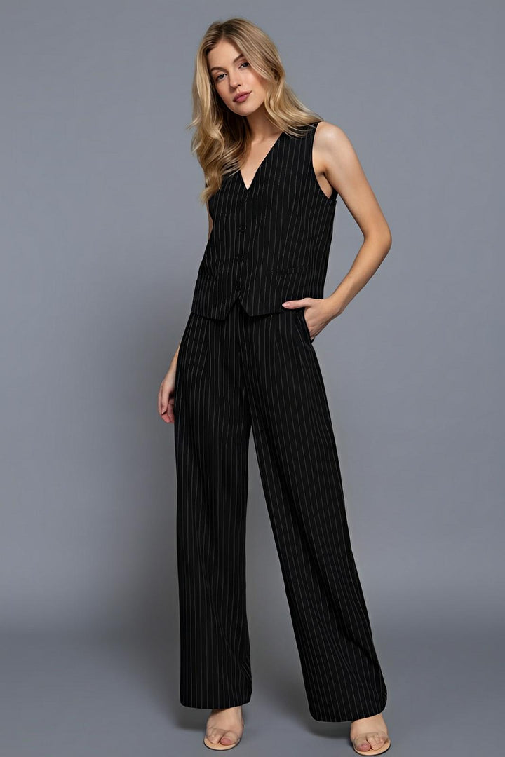 V-neckline Pin Stripe Woven Vest - AMVIM | SKU: 59225b.L