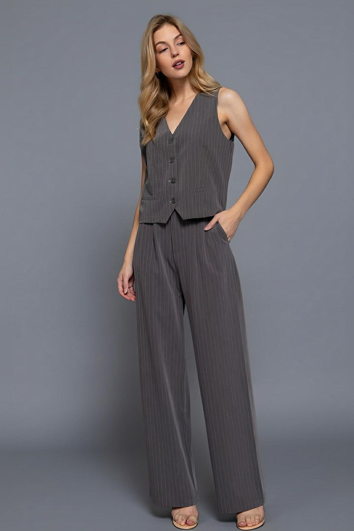 V-neckline Pin Stripe Woven Vest - AMVIM | SKU: 59225b.L