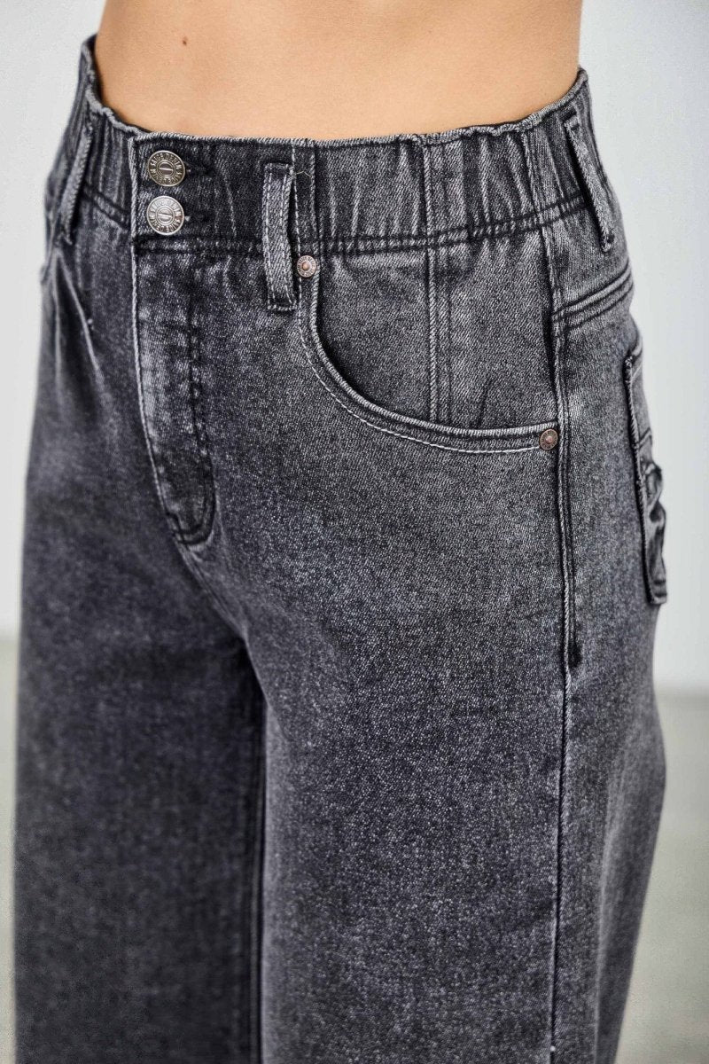 Washed Black Denim Jeans – Wide - Leg High Waist Crop - Saige Denim Women&
