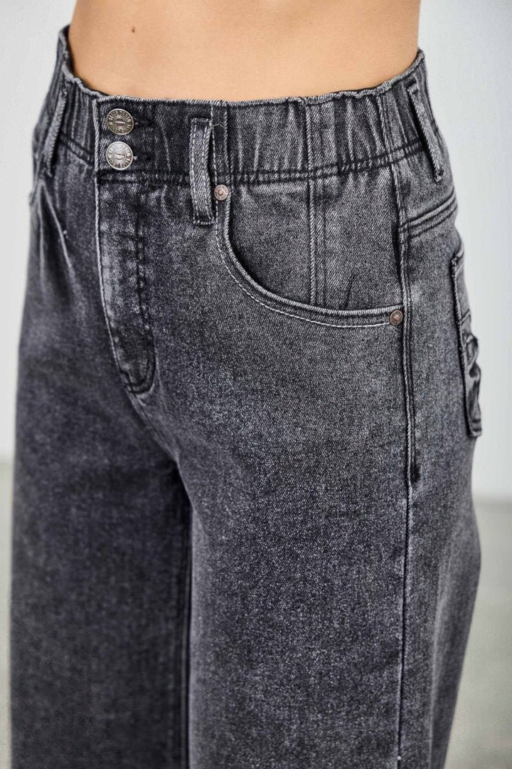 Washed Black Denim Jeans – Wide - Leg High Waist Crop - Saige Denim Women&