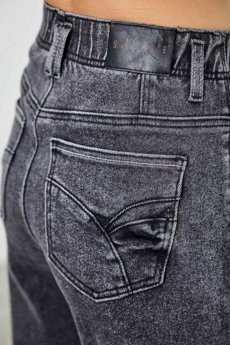 Washed Black Denim Jeans – Wide - Leg High Waist Crop - Saige Denim Women&