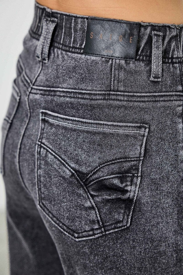 Washed Black Denim Jeans – Wide - Leg High Waist Crop - Saige Denim Women&