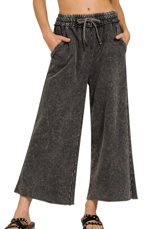 Washed French Terry Palazzo Pants With Pockets – Relax Fit - AMVIM