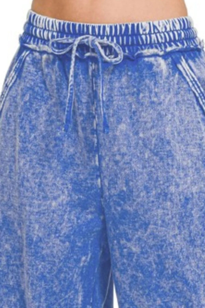 Washed French Terry Palazzo Pants with Pockets – Relaxed Fit - AMVIM