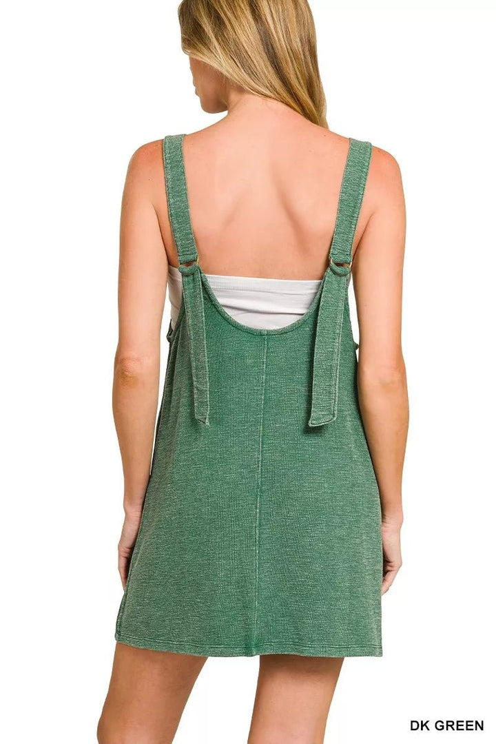 Washed Slub Adjustable Strap Overall Dress - AMVIM