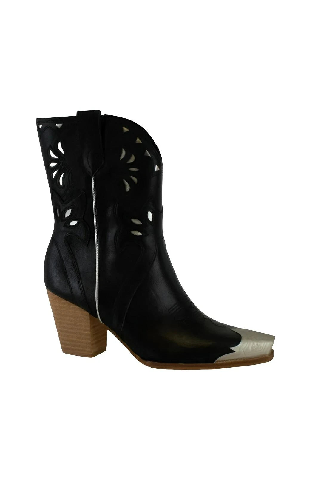 Western Embroidered Cut - Out Mid Heel Ankle Boots - AMVIM