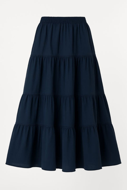 White Birch High Waisted Tiered Maxi Skirt - AMVIM