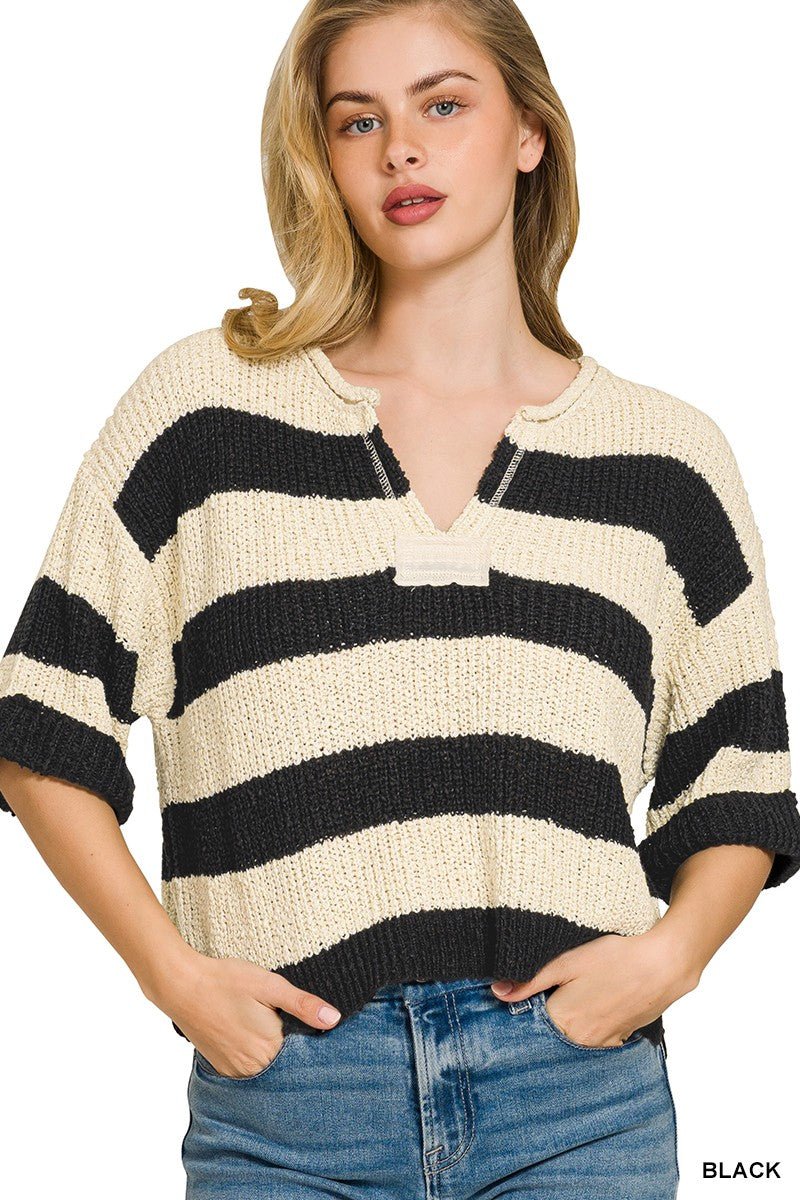 Women's Acrylic Blend Sweater – Relaxed Fit Split Neck - AMVIM