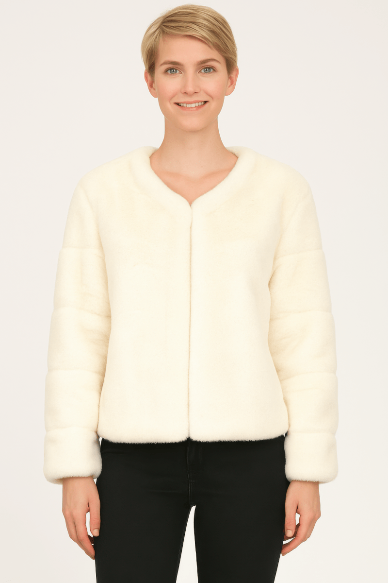 Women's Black Faux Fur Trim Open Front Cape - AMVIM