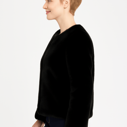 Women's Black Faux Fur Trim Open Front Cape - AMVIM