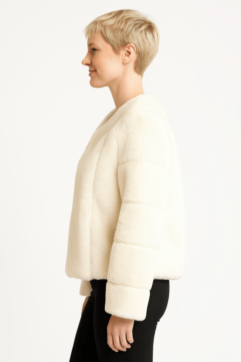 Women's Black Faux Fur Trim Open Front Cape - AMVIM