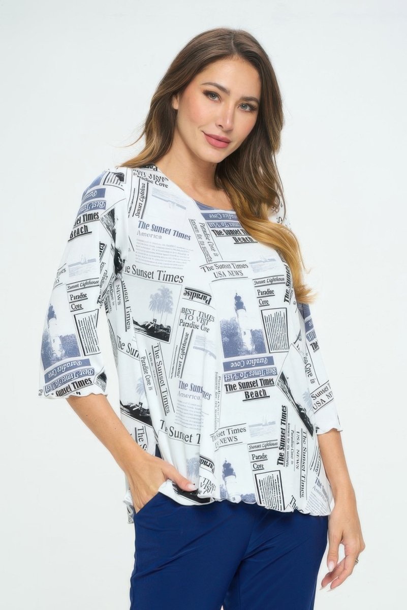 Women's BNS Print Flutter Sleeve Missy Blouse Top - AMVIM
