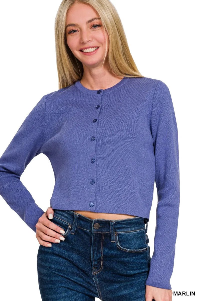 Women's Button-Front Cropped Cardigan Sweater – Crewneck - AMVIM