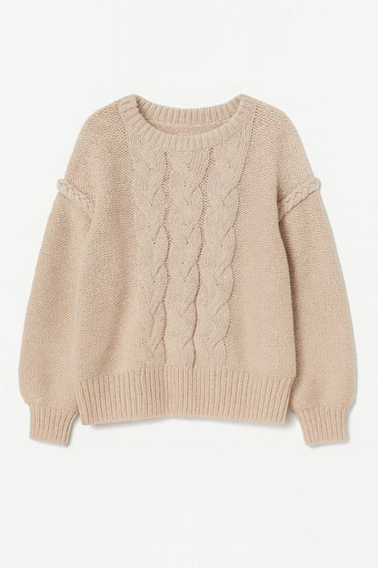 Women's Cable Knit Braid Shoulder Pullover Sweater - AMVIM