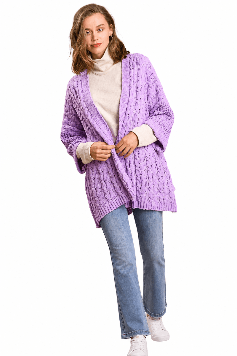 Women's Cable Knit Cardigan Sweater – Relaxed Fit - AMVIM