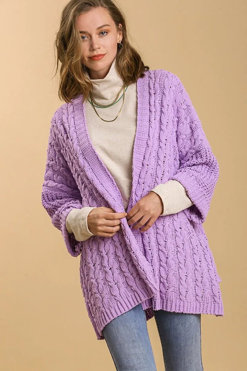 Women's Cable Knit Cardigan Sweater – Relaxed Fit - AMVIM