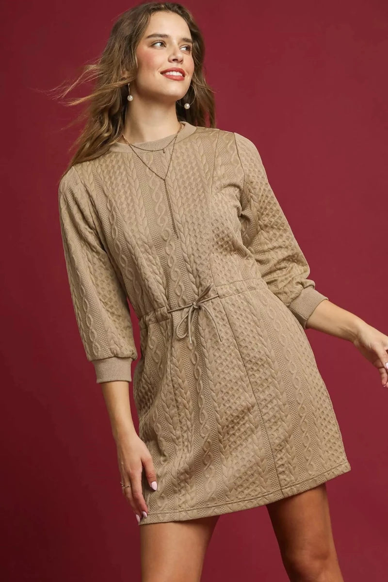 Women's Cable Knit Dress – Drawstring Waist Mini - AMVIM