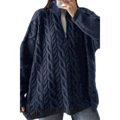 Women's Cable Knit Half - Zip Loose Fit Sweater - AMVIM