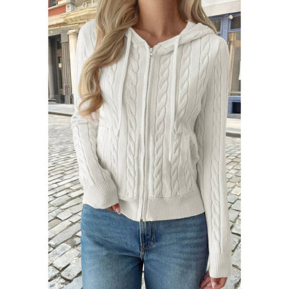 Women's Cable Knit Pocket Hooded Jacket – Cozy Fit - AMVIM