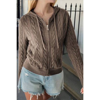 Women's Cable Knit Pocket Hooded Jacket – Cozy Fit - AMVIM