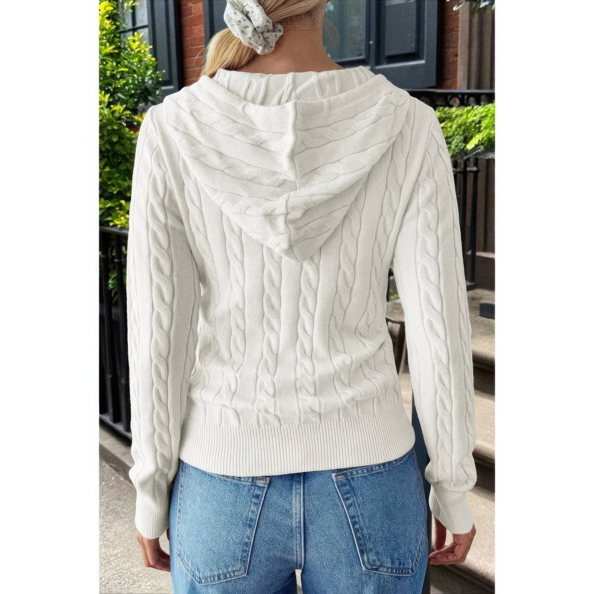 Women's Cable Knit Pocket Hooded Jacket – Cozy Fit - AMVIM