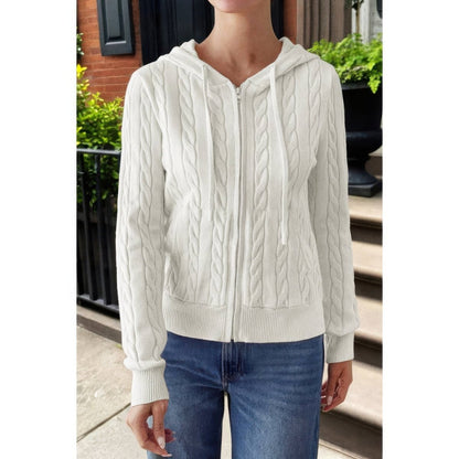 Women's Cable Knit Pocket Hooded Jacket – Cozy Fit - AMVIM