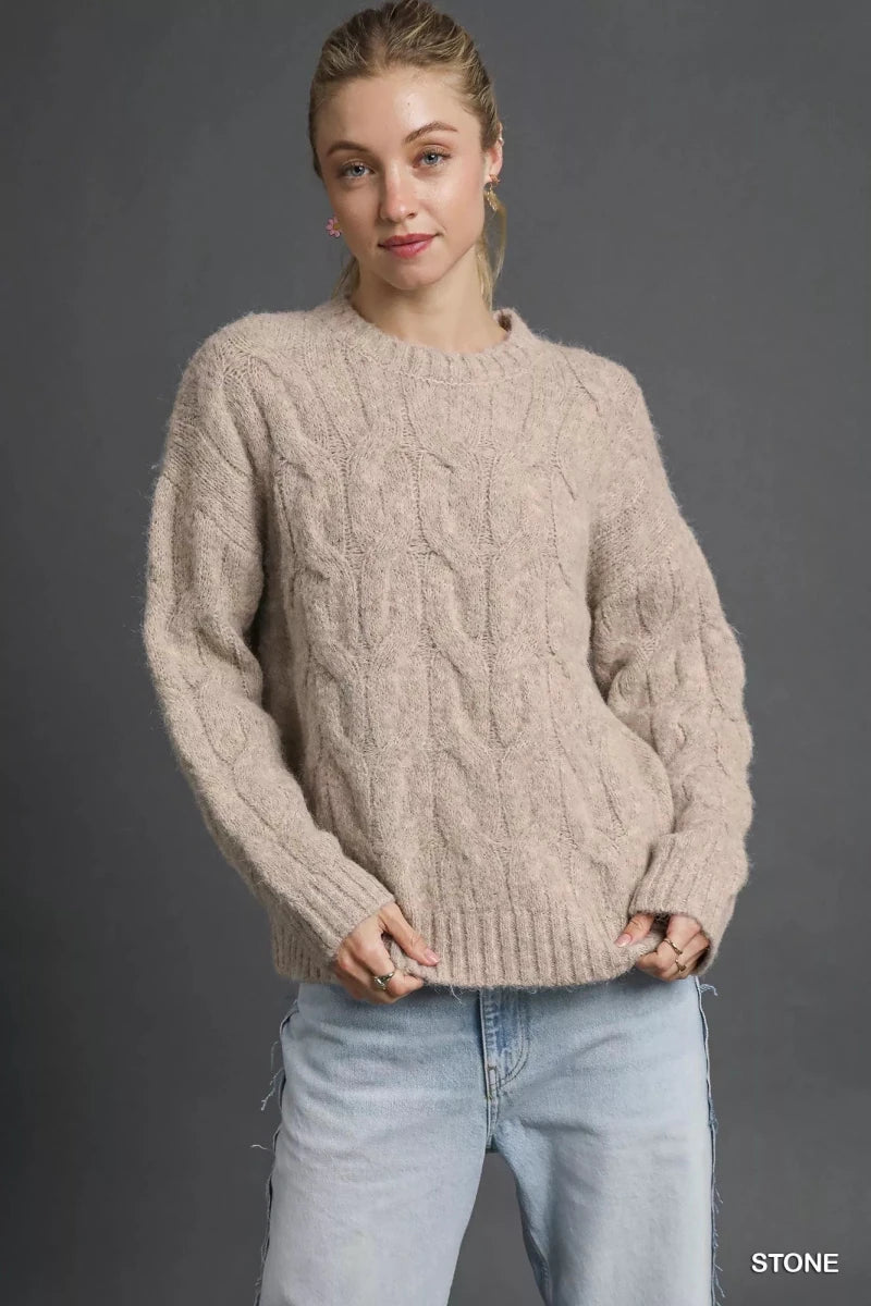Women's Cable Knit Sweater – Relaxed Fit - AMVIM