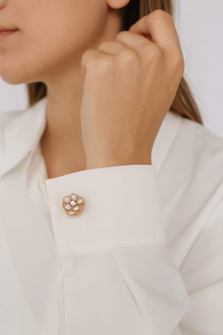 Women’s Camellia Flower Pearl Cufflinks – Elegant Accessory - AMVIM
