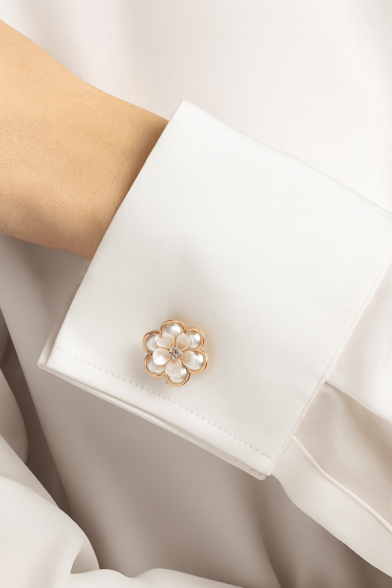 Women’s Camellia Flower Pearl Cufflinks – Elegant Accessory - AMVIM