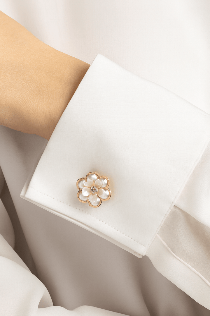 Women’s Camellia Flower Pearl Cufflinks – Elegant Accessory - AMVIM