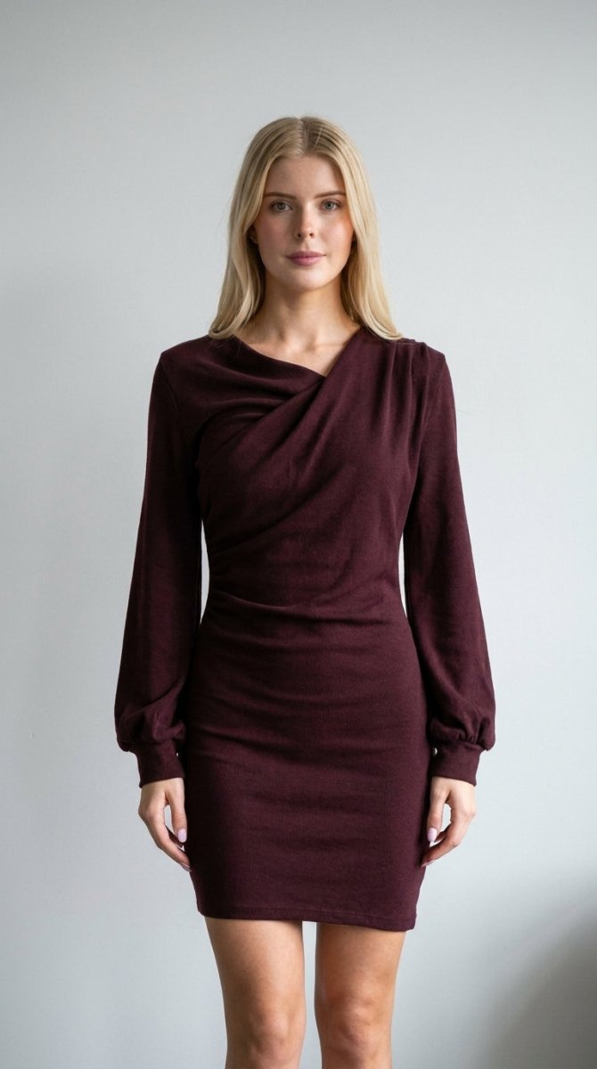 Women's Cotton Blend Bodycon Mini Dress – Ruched Detail - AMVIM