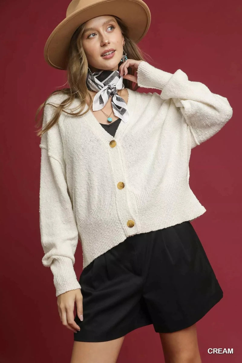 Women's Cotton Blend Cardigan – Oversized V-Neck - AMVIM