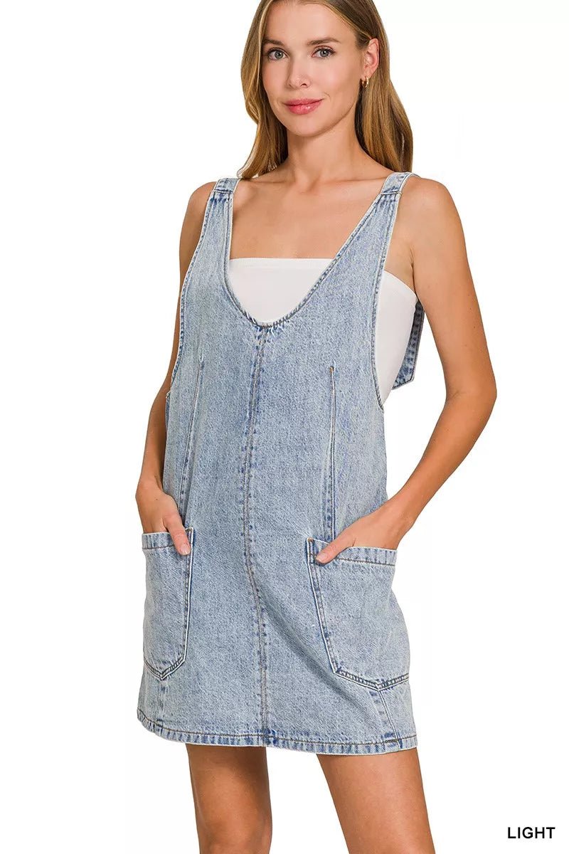 Women's Cotton Denim Overall Dress – Relaxed Fit - AMVIM