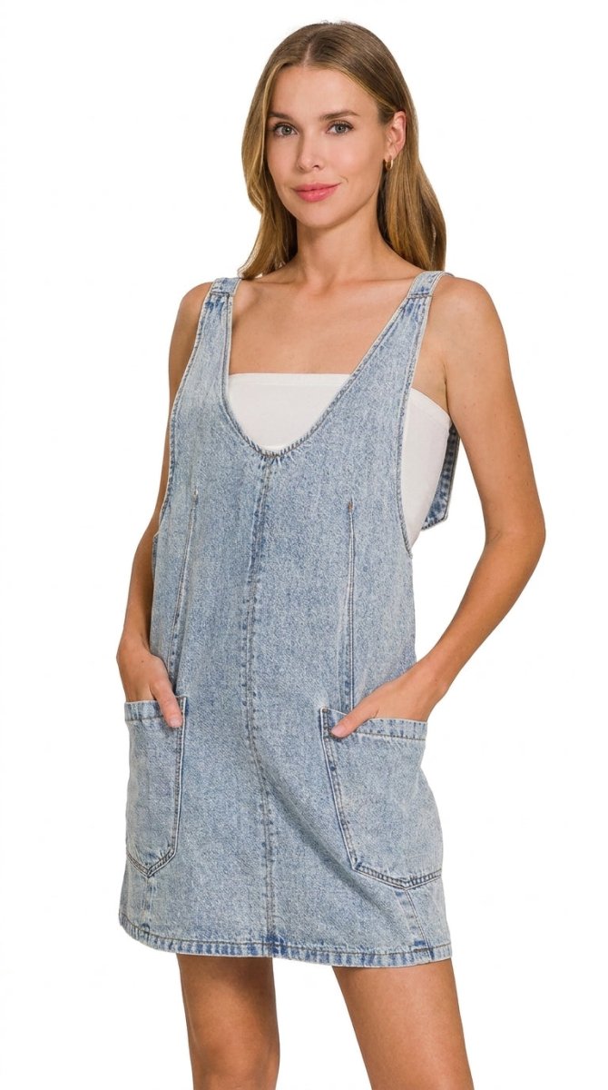 Women's Cotton Denim Overall Dress – Relaxed Fit - AMVIM