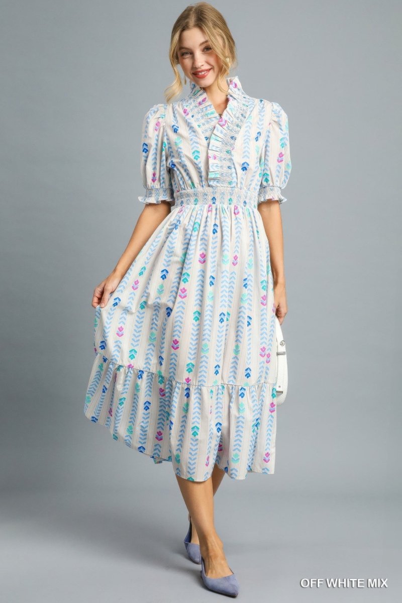 Women's Cotton Midi Dress – Smocked Waist - AMVIM