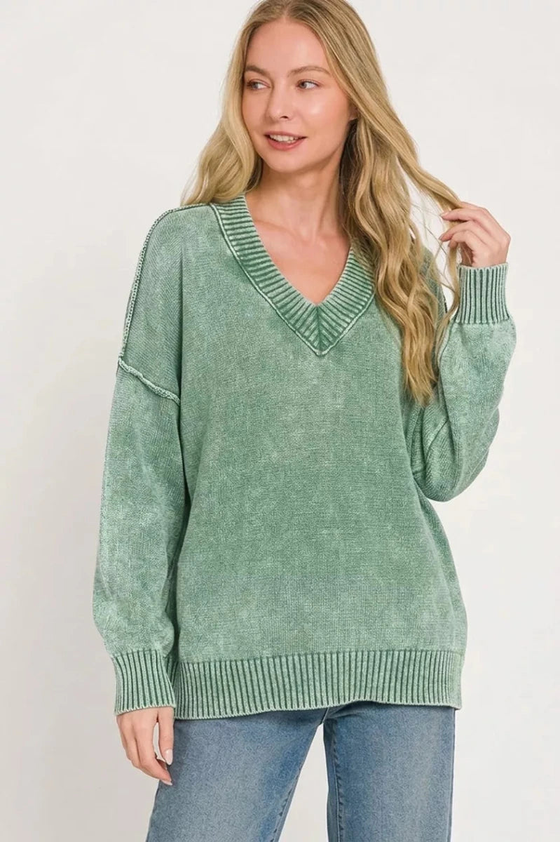 Women's Cotton Sweater – Oversized Deep V-Neck Fit - AMVIM