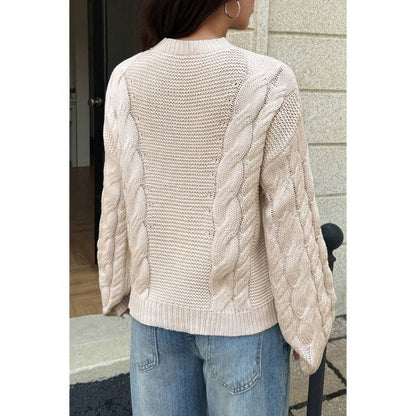 Women's Cozy Cable Knit Round Neck Pullover Sweater - AMVIM