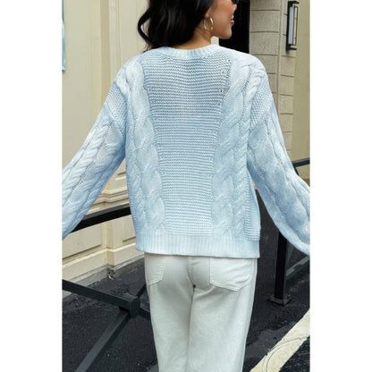 Women's Cozy Cable Knit Round Neck Pullover Sweater - AMVIM