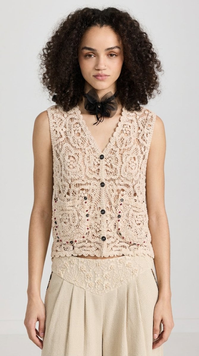 Women's Crochet Vest – Button Down Cropped Fit - AMVIM