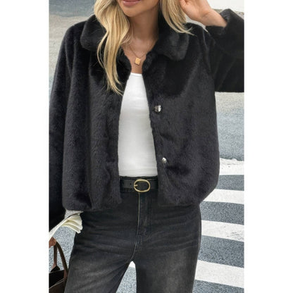 Women's Cropped Faux Fur Button Jacket for Fall Style - AMVIM