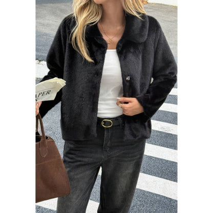 Women's Cropped Faux Fur Button Jacket for Fall Style - AMVIM