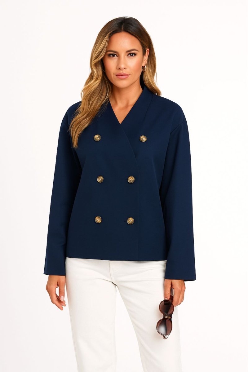 Women's Double Breasted V Neck Trench Coat - AMVIM